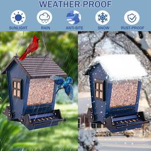 Oniya Mangeoire à oiseaux suspendue en métal résistant aux écureuils de grande capacité pour l'extérieur Graines pour oiseaux sauvages avec perche bilatérale activée par le poids - Product Image 3