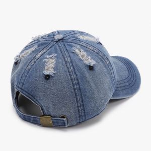 Casquette de baseball rétro délavée en jean bleu noir vieilli à 6 panneaux avec logo brodé personnalisé pour homme - Product Image 4
