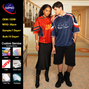 QZFSO Custom Blokecore Sublimation Oversized Soccer Jersey V Neck Cut and Sew Retro Loose Fit Mesh Panelled Football Shirt - Product Image 1