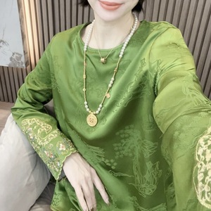 Traditional Chinese Style Embroidery Loose Fit Top Beige Pink Yellow Polyester Daily Wear - Product Image 3