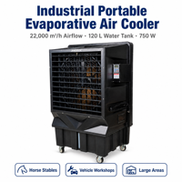 Refroidisseur d'air portable JHCOOL AC pour extérieur/intérieur avec ventilateur axial puissant 22000 cmh, réservoir d'eau de 120 L, matériau plastique, utilisation en hôtel et en garage