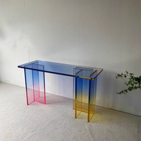 Maßgefertigter Moderner Farbverlauf Acryl-Couchtisch Mehrschichtige Plattenbasis Beistelltisch für Wohnzimmer Büro Zuhause