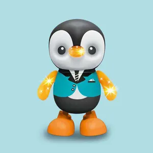 ของเล่นรูปนกเพนกวินเดินได้ของเล่นพลาสติกรูปสัตว์มีไฟและดนตรีใช้แบตเตอรี่