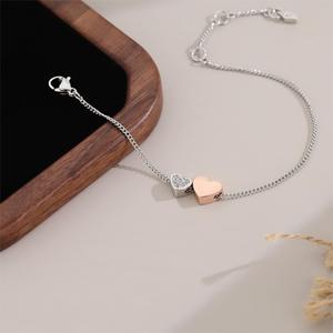 Pulsera <span class=keywords><strong>de</strong></span> Corazón Bicolor para Mujer, Diseño Delicado con Microincrustaciones, Piedra Natural, Elegante, Versátil, Estilo Premium - Product Image 2