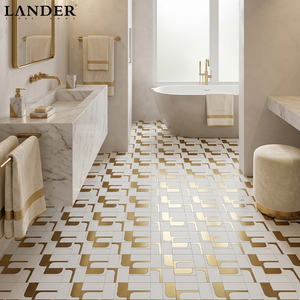 Lander Stone Sivec Waterjet Métal et marbre Mosaïque <span class=keywords><strong>Carrelage</strong></span> mural pour <span class=keywords><strong>salle</strong></span> <span class=keywords><strong>de</strong></span> <span class=keywords><strong>bain</strong></span> Salon Fleur Waterjet Marbre Mosaïque <span class=keywords><strong>Carrelage</strong></span> - Product Image 1