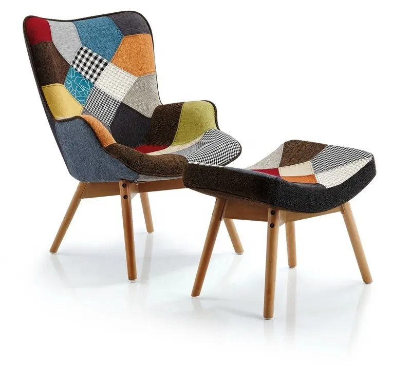 Aangepaste Goedkope Prijs Een Zetel Patchwork Sofa Fauteuil Met Voetenbank