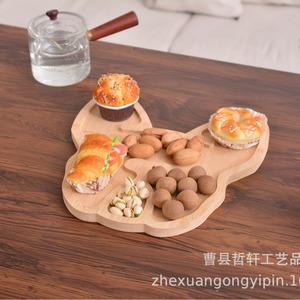 Bamboo Divided <b>Tray</b> Dog Shape Wooden <b>Snack</b> Plate For Afternoon Tea Solid Wood Carved Dessert <b>Tray</b> Cartoon Pattern 30x29.5cm - Product Image 4