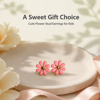 Boucles d'oreilles clous en acier inoxydable hypoallergéniques pour enfants, motif fleur de pêcher et marguerite, mignonnes et délicates, pour le quotidien, idéales comme cadeau