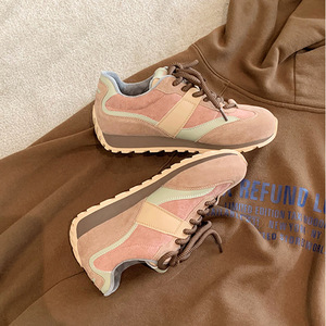 Genuine <b>leather</b> platform <b>sneakers</b>, trendy color-matched <b>sneakers</b>, new style, thick sole, lace-up, versatile and casual shoes - Product Image 1