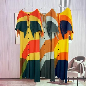 Mode manches chauve-souris robe de grande taille longue ample multicolore <span class=keywords><strong>frange</strong></span> Miyake robe plissée - Product Image 4