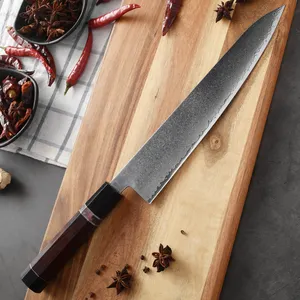 Cuchillos japoneses profesionales personalizados de 240mm, acero de alto carbono VG10 Damasco Gyuto, cuchillo de Chef con mango octogonal de madera solidificada
