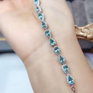 Exquisita Pulsera de Plata de Ley 925 con Topacio Azul Suizo Natural para Mujer, Pulseras Finas - Product Image 3