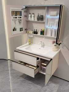 Modern <b>Wall</b> Mounted Bathroom Vanity <b>Set</b> with Smart LED <b>Mirror</b> Cabinet, Storage Shelves, Ceramic Basin and Soft Close Design - Product Image 5