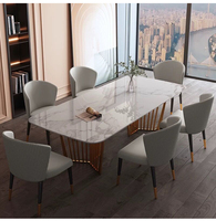 Base de table à manger moderne en métal et acier inoxydable pas cher pour meubles de salle à manger, ensemble de table à manger en marbre avec 8 places