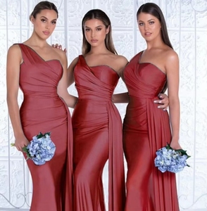 Vestido <span class=keywords><strong>de</strong></span> <span class=keywords><strong>Dama</strong></span> <span class=keywords><strong>de</strong></span> Honor Estilo Sirena con un Hombro 2023 Elegante <span class=keywords><strong>de</strong></span> Satén Elástico para Fiesta <span class=keywords><strong>de</strong></span> Boda - Product Image 2