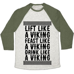 Camiseta de béisbol unisex de mezcla triple con estampado de "Lift, Feast, Drink Like a Viking" - Product Image 4