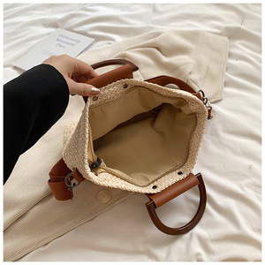 กระเป๋าสานมือผู้หญิงรุ่นใหม่, กระเป๋าฟางสำหรับใส่ในตลาดกลางแจ้งกระเป๋าทรงถังสำหรับชายหาด - Product Image 6