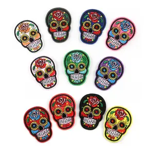 yiwu wintop hot sale mexico style non woven iron on embroidery sugar skull patch for jacket coat