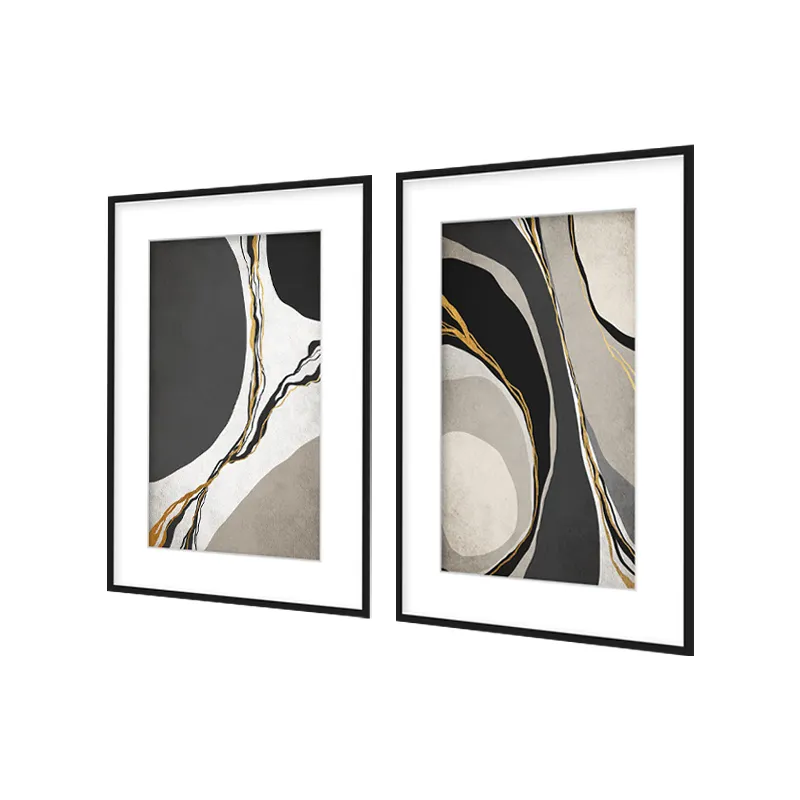 Popular Abstract Picture Wall Decors Glass Frame Set of 2 Black And White Gold Foil Mdf Frame Customized Sizes Multi Colors