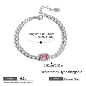 <span class=keywords><strong>Pulsera</strong></span> de circón cuadrada de moda para mujer Piedras Rosas y blancas de acero inoxidable chapadas en oro de 18 quilates - Product Image 5