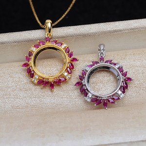Wenchi S925 Silver Diamond Pendant 11.7mm Marble Pearl Empty DIY Accessories <b>Tray</b> Semi Finished Jewelry Findings Components - Product Image 1