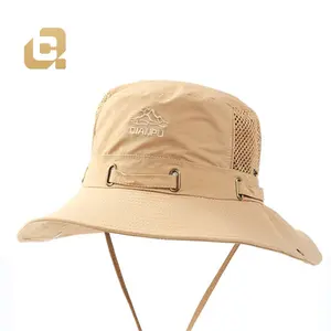 Özel erkekler yaz nefes örgü güneş şapkası Uv koruma Safari kamp kova şapka ayarı ile halat