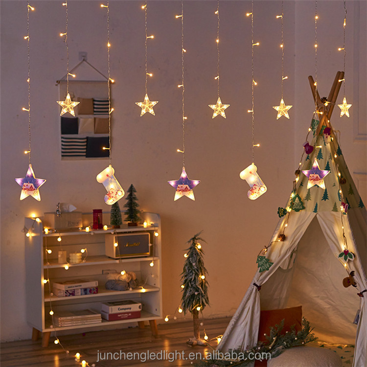 LED Lichterkette Stern & Mond Vorhang – 8 Blinkmodi, Für Fenster, Ramadan, Weihnachten & Hochzeit | Netz- Oder Batteriebetrieb