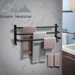 Portasciugamani a 3 Ripiani Wayon di Lusso Nero Opaco, Montaggio a Parete, Organizzatore per <span class=keywords><strong>Bagno</strong></span>, Decorazione per Case Prefabbricate e Hotel - Product Image 1