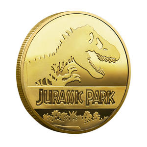 Koin Peringatan Logam Berlapis Tema Jurassic Park Gaya Emas Pola Dinosaurus 3D Koleksi Kustom Ornamen - Product Image 2
