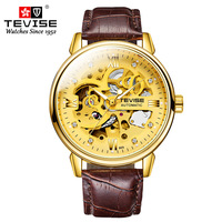 Montre mécanique pour homme TEVISE T869, boîtier en alliage, bracelet en cuir, verre minéral renforcé, cadran lumineux, montre-bracelet décontractée et tendance