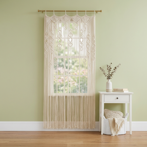 Nouveau style de rideau en macramé bohème fait main, motif vague, avec occultation totale pour toile de fond de mariage, rideaux et cantonnières pour fenêtres et portes - Product Image 2