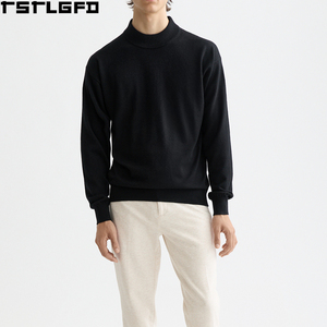 Oem Odm Mock Neck <b>Pullover</b> Men Heavyweight Fine Knit <b>Jumper</b> Solid Black Men'S Hoodies & Sweatshirts Clothing Manufacturers Bulk - Product Image 3