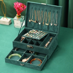 Vintage Green Jewelry <b>Storage</b> <b>Box</b> Three Layer <b>Drawer</b> Large Capacity Stud Earrings Necklace Jewelry Organizer Packaging <b>Box</b> - Product Image 5