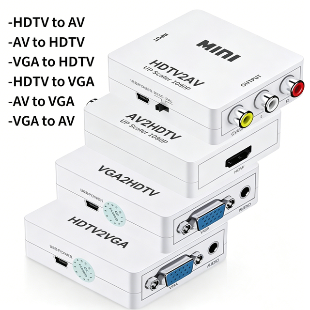 High Quality White/Black ABS Mini HDTV to AV/RCA Converter Box HDTV2AV Adapter for Old TV