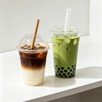 Bedrukte plastic bekers met aangepast logo, 12oz en 16oz, PET, food grade, biologisch afbreekbaar, wegwerpbaar, met deksels voor bubble tea