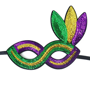 Custom Gold Yellow Purple Colors Glitter Sequin Embroidery Face Masquerade Mask for Mardi Gras Party Accessories