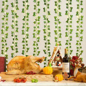 美的12パックフェイクリーフハンギンググリーン植物葉つる人工ツタツタ2mつる部屋の壁の装飾のための人工葉