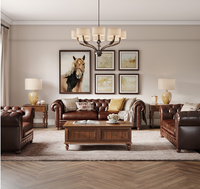 Klassisches Retro American Style getuftetes Leder Dreisitzer Liebes sitzer Sofa Set Industrial Waxy Leather Wohnzimmer Sofa