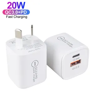 Wholesale Mobile Phone Mini PD Charger 20W AU Plug Australia Dual Port USB C Charger 20W For Apple IPhone 13 14 15 Pro