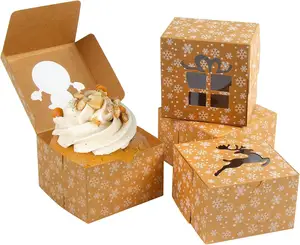 Customized Kraft Paper Christmas Treat Boxes With Clear Window Small Christmas Cake Box