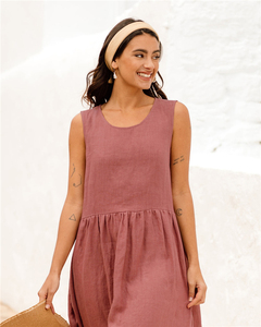 2025 Summer Casual High Quality Sleeveless 100% <strong>Linen</strong> Long <strong>Maxi</strong> <strong>Dress</strong> With Side Pockets - Product Image 2
