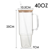 Bouteille d'eau 40 oz 32 oz avec couvercle en bois givré transparent et sublimation avec poignée et paille Grand bocal en verre froid pour restaurant
