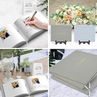 Lámina dorada con logotipo de marca Beige Tapa dura personalizada 9 ''x 7'' Libro de visitas de boda personalizado Álbum de fotos de lino Libro de inicio de sesión