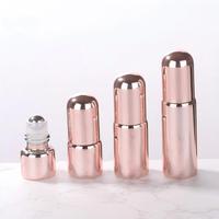 Flacon de parfum rond en or rose brillant, vide, plaqué rose, 1 ml, 2 ml, 3 ml, 5 ml, flacons à bille en verre avec bouchon pour huiles essentielles