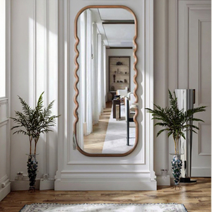 Nouveau Design 2025 Mur Plancher Ondulé Forme <span class=keywords><strong>Miroir</strong></span> Cadre En Bois Massif <span class=keywords><strong>pour</strong></span> Salon <span class=keywords><strong>Couloir</strong></span> Moderne <span class=keywords><strong>Grand</strong></span> Corps Longueur <span class=keywords><strong>Miroir</strong></span> - Product Image 4