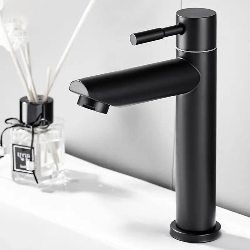 Siyah 304 paslanmaz çelik tek soğutma musluk banyo lavabo musluk banyo balkon havzası banyo ev