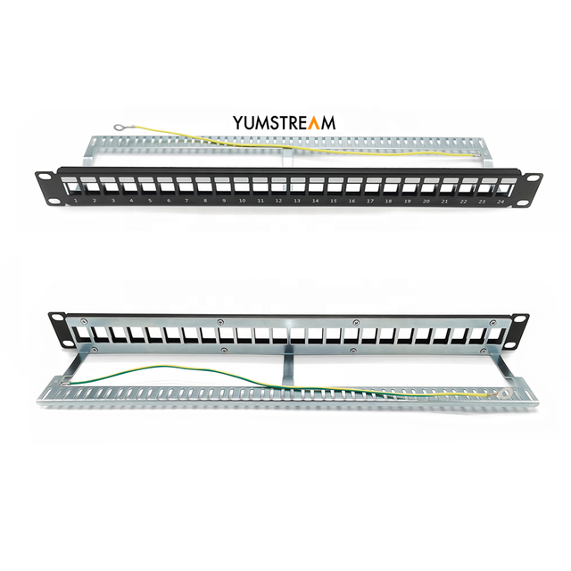 1U 19 Inch 24 Port STP Shielded Keystone Blank Patch Panel Rack Mount Empty for RJ45 Keystone Modules