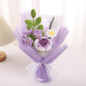 Ramo de Flores Tejidas a Crochet Hechas a Mano, Regalos para el Día de San Valentín, Ramo de Tulipanes y Rosas - Product Image 5