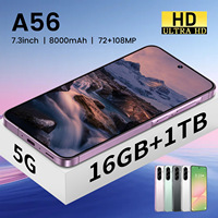 Smartphone Baru GSM LTE 5G A56 16GB+1TB 48MP+108MP Baterai Besar 8000mAh Harga Terjangkau