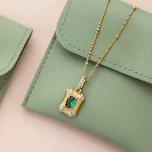 Luxury Summer Designer 925 Silver Fine Jewelry 18k Gold Oval Cut Emerald Green Zircon Vintage Coin Necklace For Women